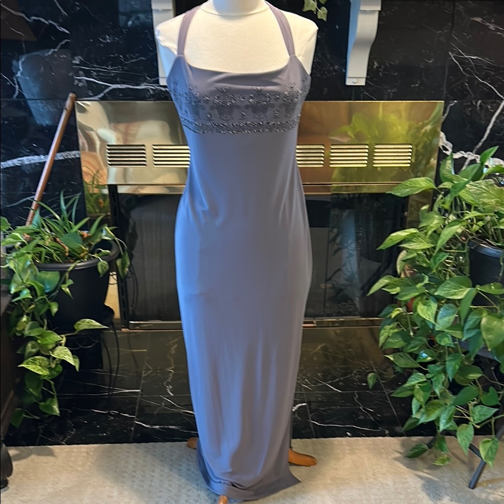 Gray Sleeveless Halter Maxi Dress for Cocktail